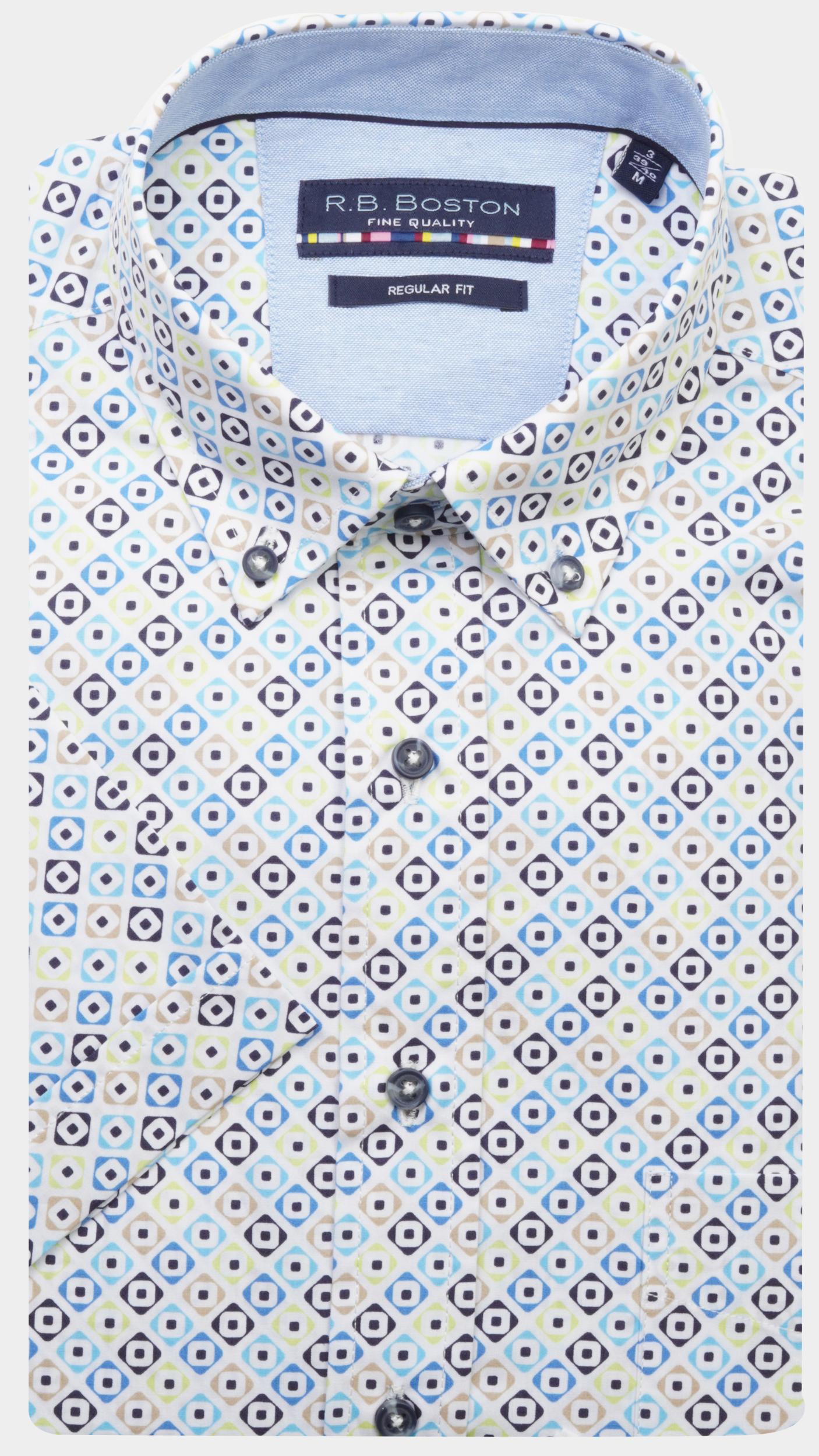 Bos Bright Blue R.b. boston casual hemd korte mouw regular fit 416670/721