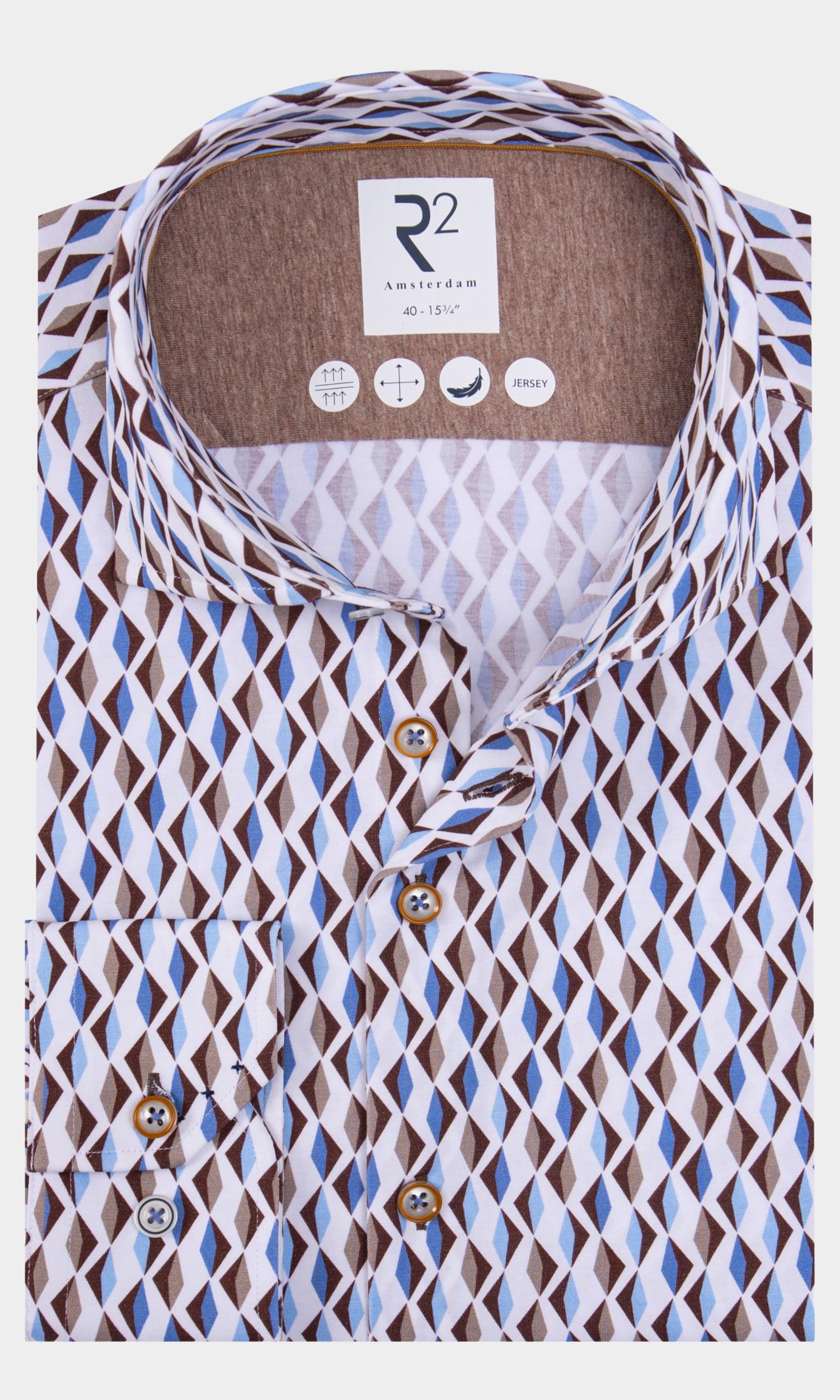 R2 Amsterdam Casual hemd lange mouw light blue retro print 130.wsp.029/045