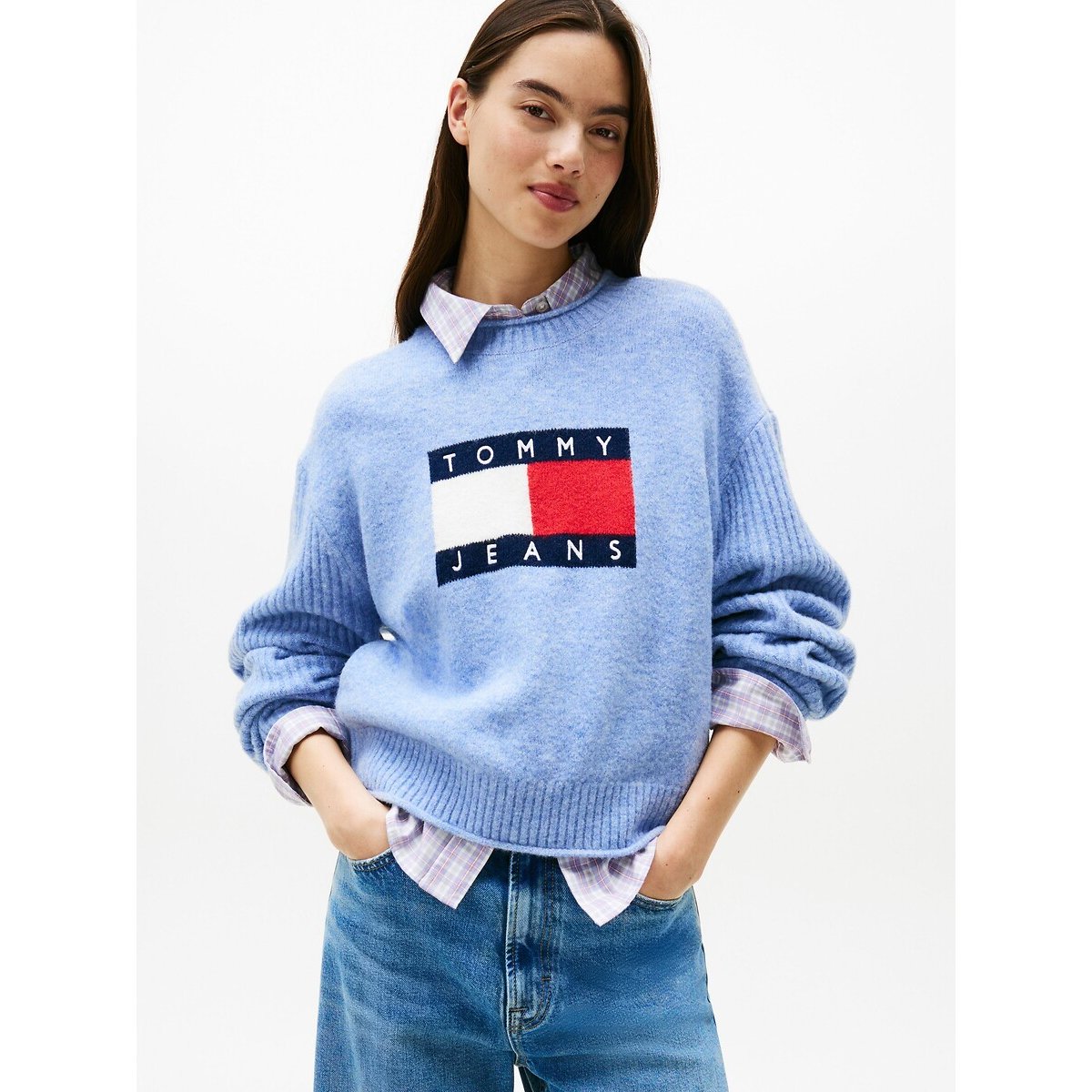 TOMMY JEANS Gebreide trui TJW MELANGE FLAG SWEATER RIB EXT