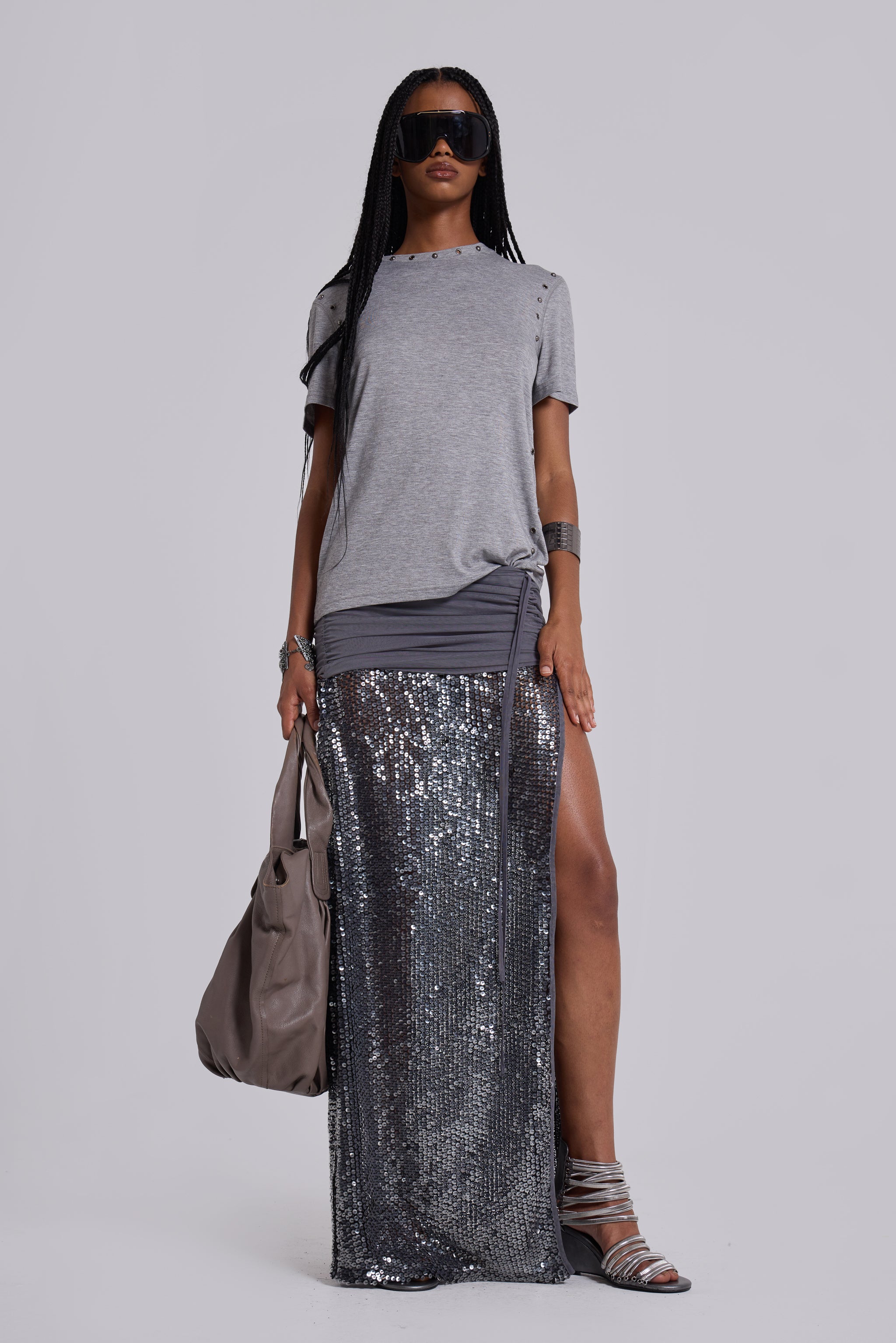 Jaded London Studded Grey Mist T-Shirt