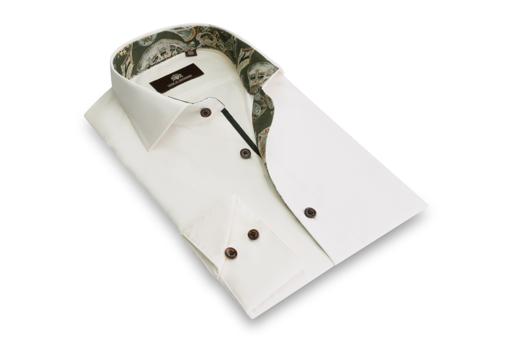 Circle of Gentlemen Nash effen overhemd met vintage-paisley contrast 100%co, crème