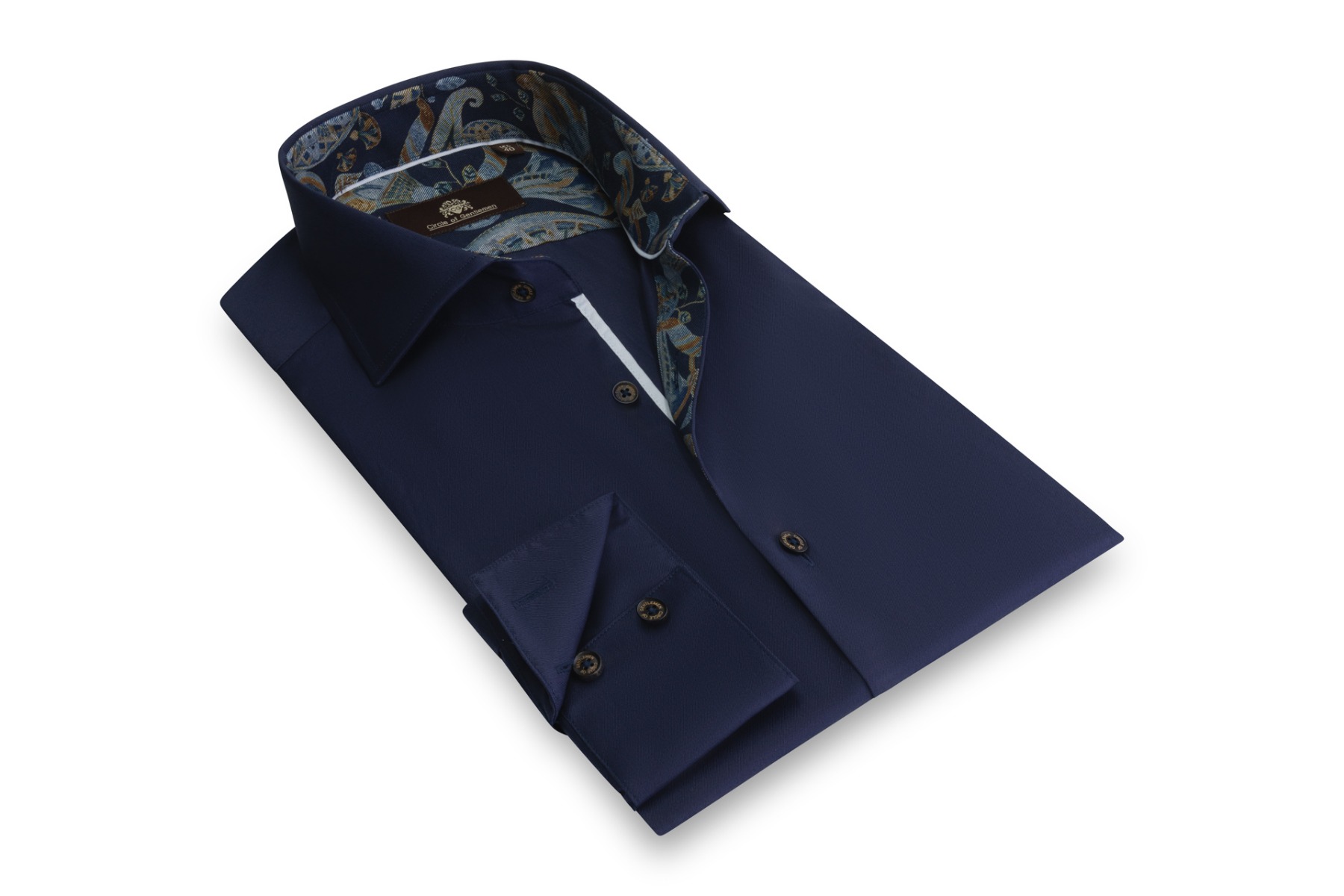 Circle of Gentlemen Neal effen overhemd met vintage-paisley contrast 100%co