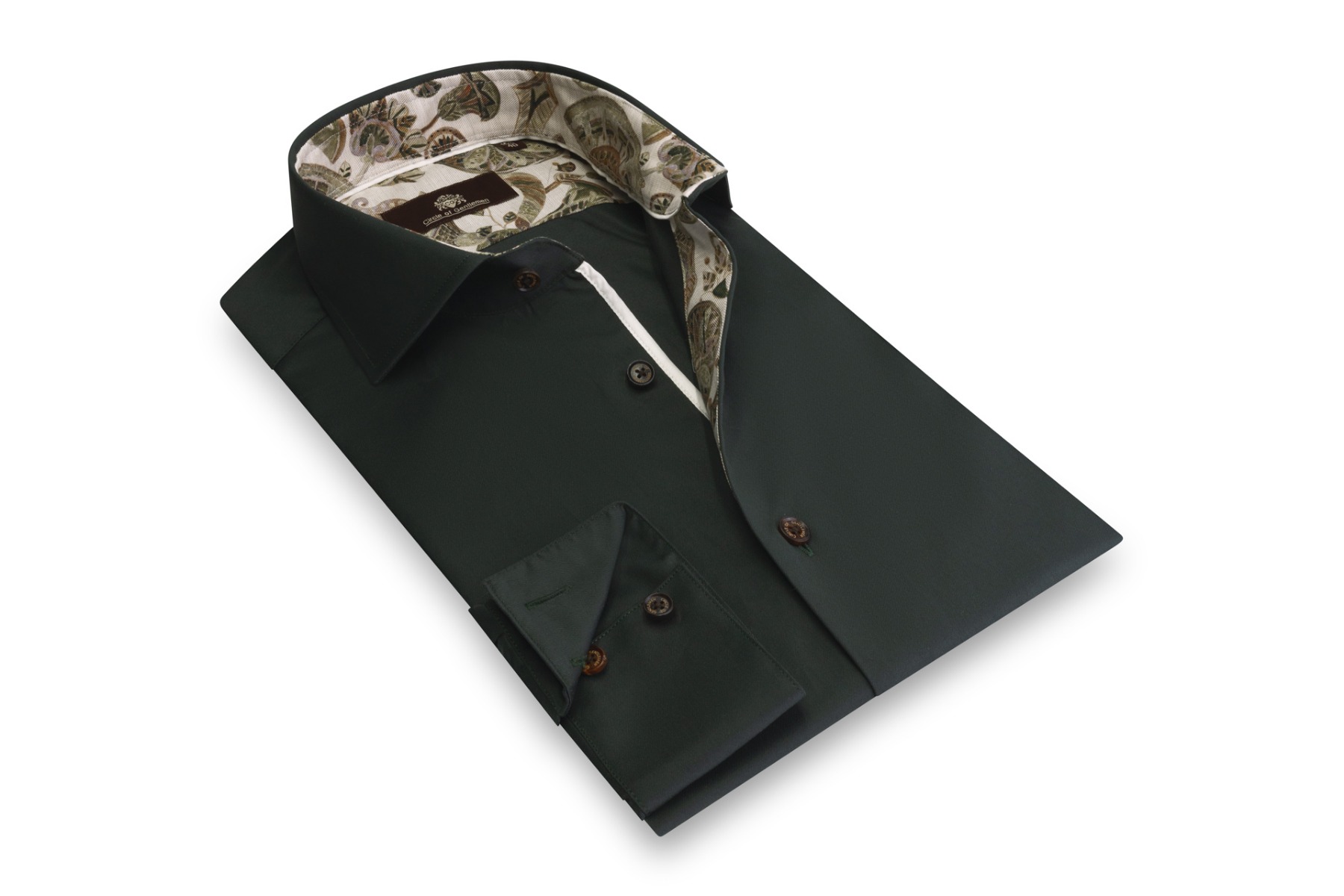 Circle of Gentlemen Nestor effen overhemd met vintage-paisley contrast 100%co
