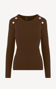 The Musthaves Knitted Trui Hartjes Knopen Choco