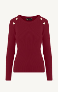 The Musthaves Knitted Trui Hartjes Knopen Bordeaux