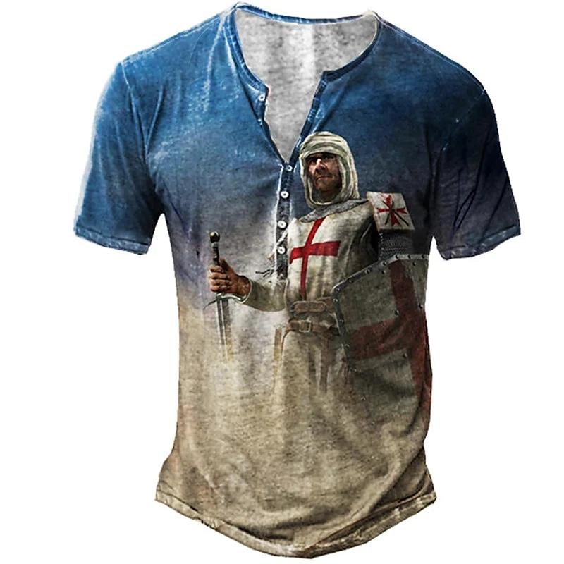 Haodingfushi Mannen V-kraag Knop Vintage T-shirt, Zomermode Punk T-shirt met korte mouwen. 6XL