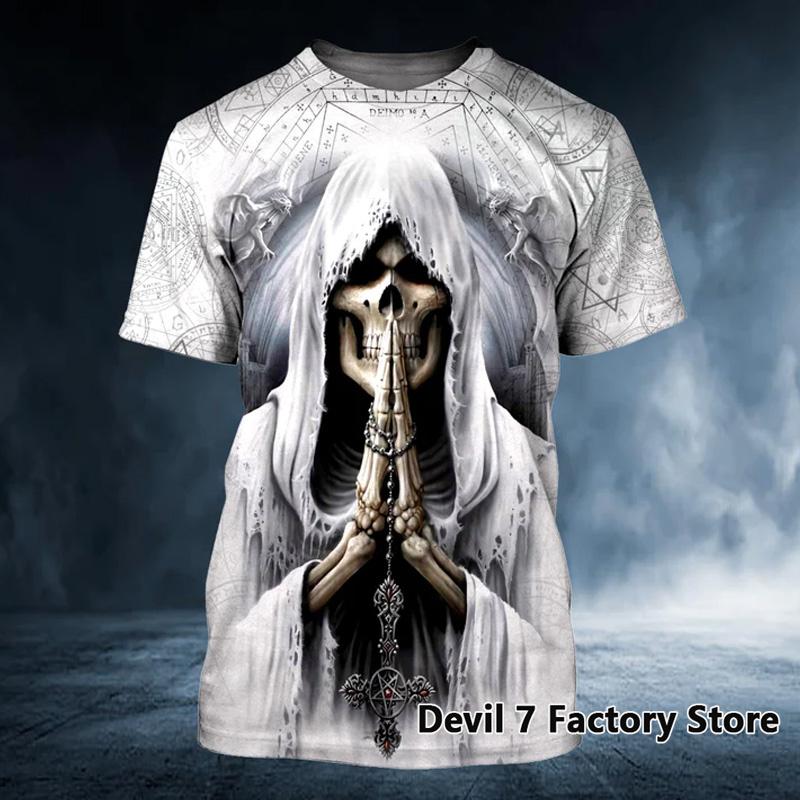 TIP723 Zomer Oversized T-shirt Mannen 3D Gedrukt Skull Angel Grafische Tees Mode Kleding Man Tops Streetwear Ronde Hals Korte Mouwen M