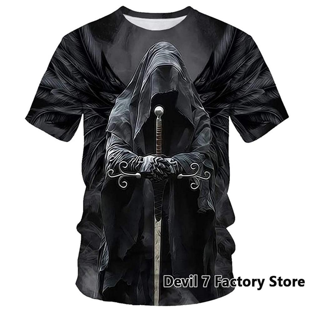 TIP723 Zomer Oversized T-shirt Mannen 3D Gedrukt Skull Angel Grafische Tees Mode Kleding Man Tops Streetwear Ronde Hals Korte Mouwen 4XL