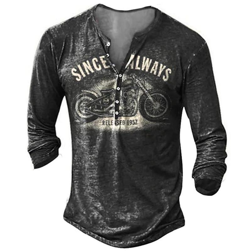 TIP723 Vintage Imitatie Katoen Hard Rock T-shirt 3d Biker Lange Mouw T-shirt Oversized Motorfiets Tops T-shirt Man Punk streetwear XL