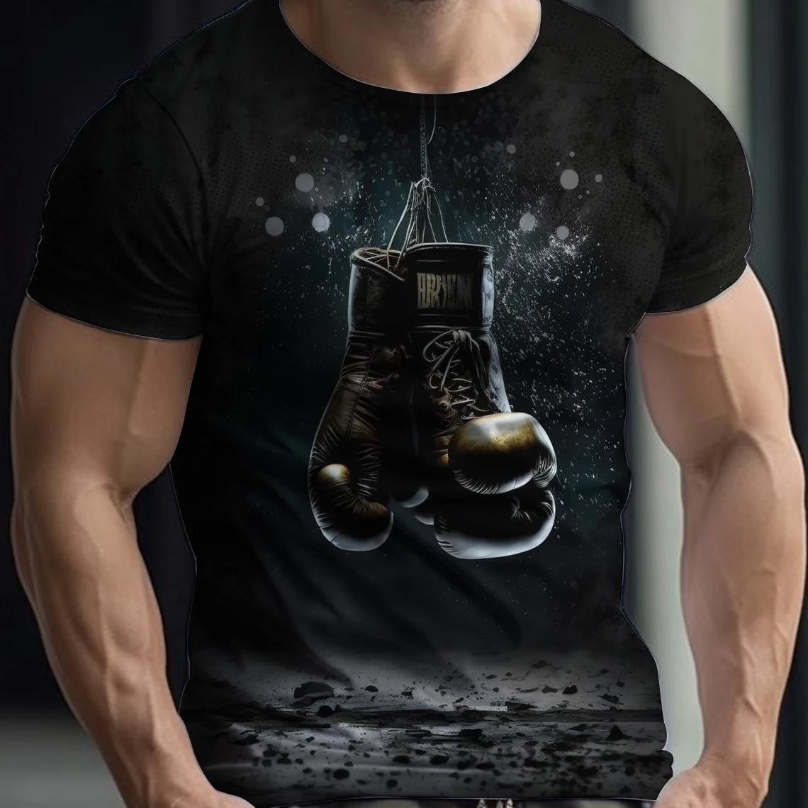 Bobby 2 Heren Gym T-shirt Bokshandschoen T-shirt 3D-print Zomer Boksen Sneldrogend Ronde hals Korte mouw Strakke tops Heren Casual kleding L