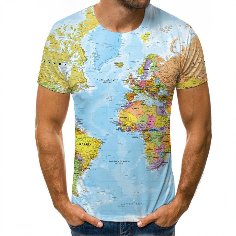 ForYourBeauty Heren Zomer Outfit Tee 3D Wereldkaart Print T-shirt Casual O Hals Korte Mouw Losse Tops Ademend Sportkleding T-shirts M