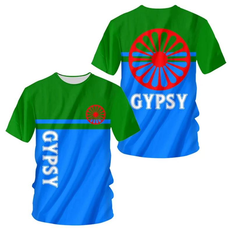 ETST 07 Zomer Heren T-shirts Romeinse Zigeuner Vlag 3D Print Korte mouwen T-shirt Herenkleding Buiten Casual Oversized Tops 4XL