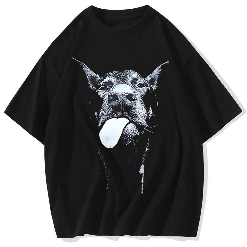 Wengy 2 Heren Gothic Letter Hond Bedrukt T-shirt Hip Hop Streetwear Punk Zomer Vintage Gewassen Oversized T-shirts Tops Herenkleding M