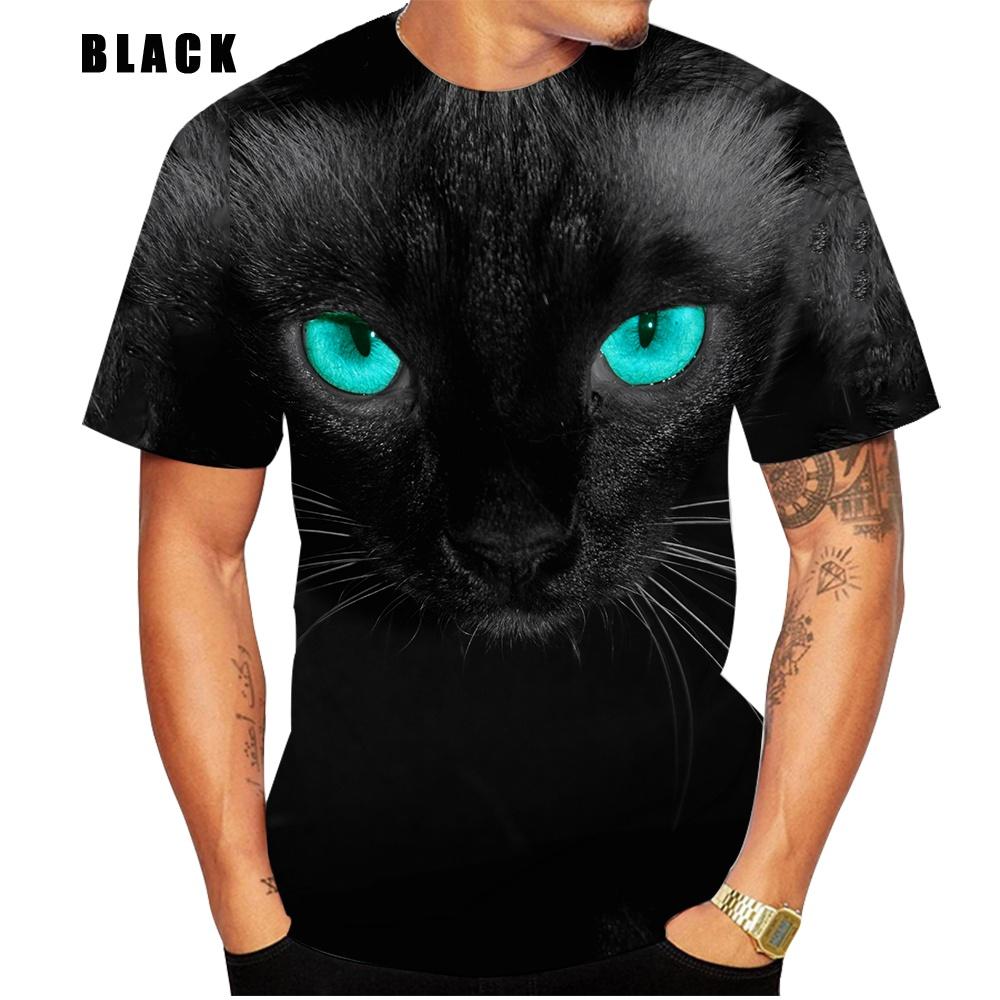 HerSight Dierlijke kattenprint heren T-shirt Harajuku schattig losse tops met korte mouwen mode eenvoudig T-shirt oversized heren dames unisex kleding M