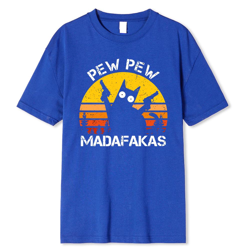 WowClassic Katoenen T-shirt Pew Pew Madafakas Kat Met Twee Pistolen Print Heren T-shirts Zomer Katoenen T-shirts Ademend Losse Kleding Hip Hop Street T-shirts XL