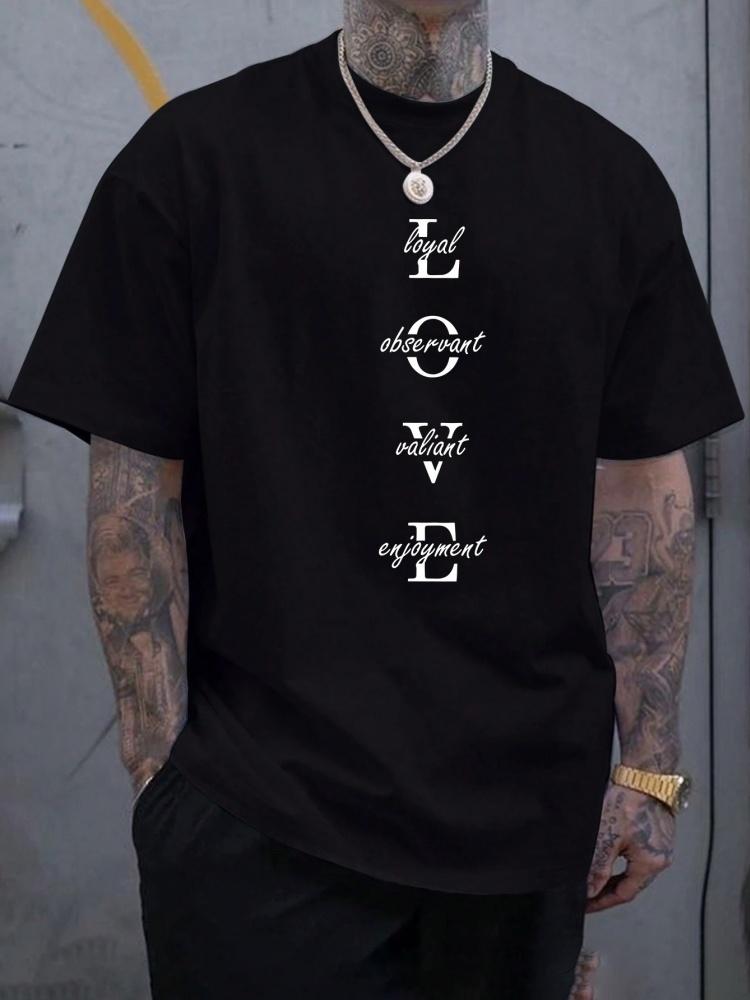 Chaokebang Nieuwe zomerse dagelijkse casual heren T-shirt Street herenmode korte mouwen top 3D LIEFDESletter bedrukt heren T-shirt M
