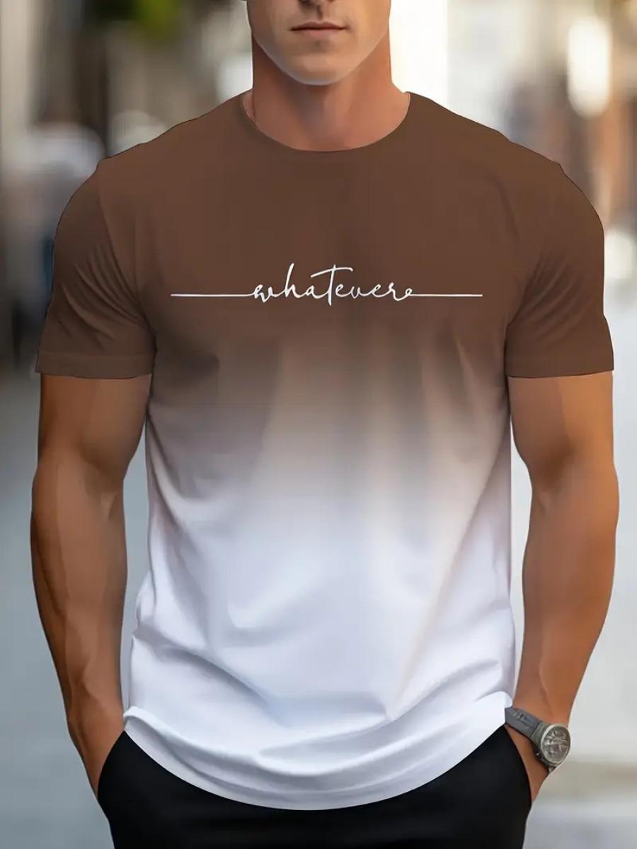 New trendy clothing Heren T-shirt met kleurverloop en 3D-print, casual ademend O-hals, korte mouwen, voor buitenactiviteiten, zomertops L