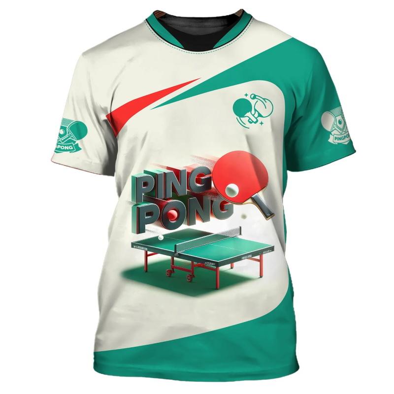 Chaokebang Tafeltennis-treinuniform T-shirt voor heren en dames, grappige 3D-print, korte mouwen, pingpong-hobby, sport, ronde hals, mode-T-shirt S