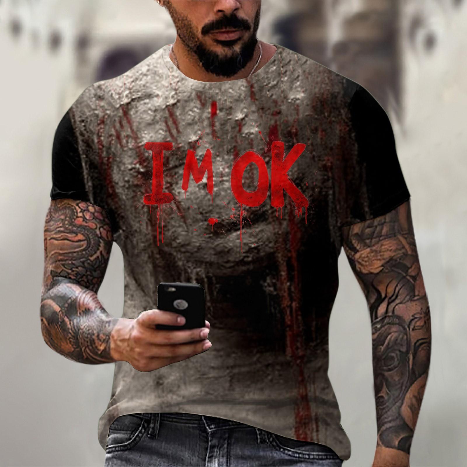 Ionia Halloween printed men's round-neck cotton-like short-sleeved top T-shirt XXL