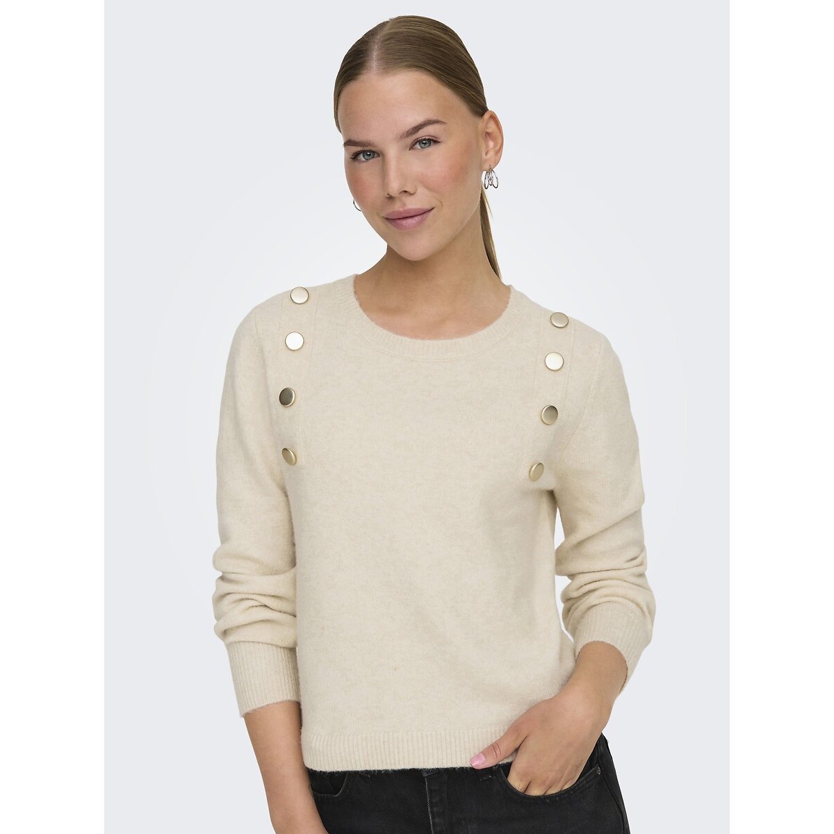 Only Gebreide trui ONLJEANETT LIFE LS BUTTON O-NECK CS KNT