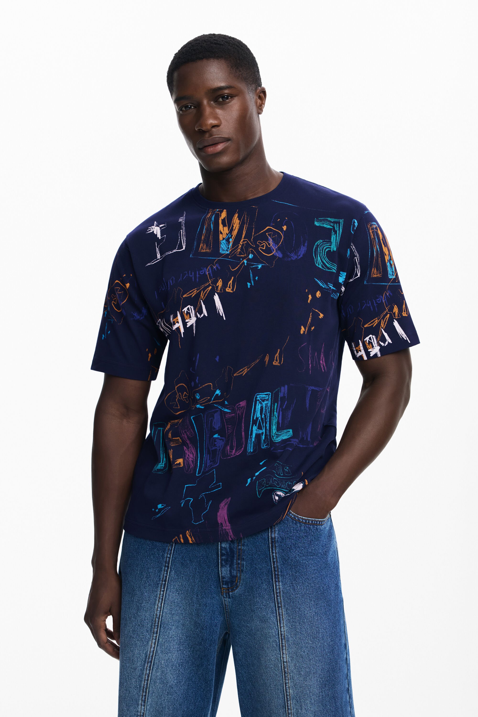 Desigual T-shirt met korte mouwen en lettering - BLUE