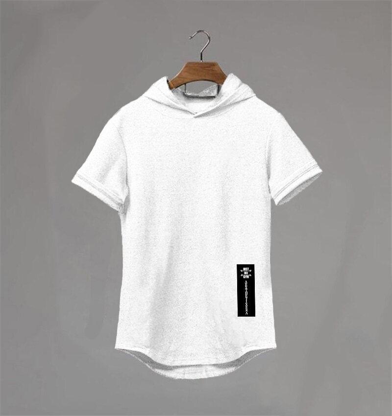 Muscleguys Merk Mannen Kleding Ontwerp Korte Mouw Slim Fit T-shirt Mannen Katoenen T-shirt Met Hoodies Fitness Sportscholen Capuchon t-shirt Mannelijke XXL wit