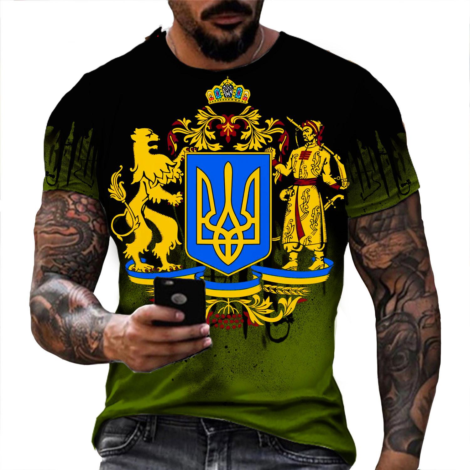 Xuhaijian02 Oekraïense T-shirts Heren 3D Vintage Print Vlag Korte Mouw Harajuku Top Oversized Shirts voor Herenkleding XL