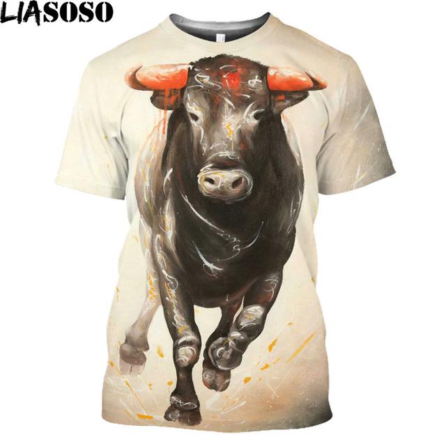 Baibao QIQI Spanje Tonen Spaanse Stierengevecht Stier Print T-shirt 3D Zomer Mannen Korte Mouw Trendy Animal Man Kleding Shirt Tops S