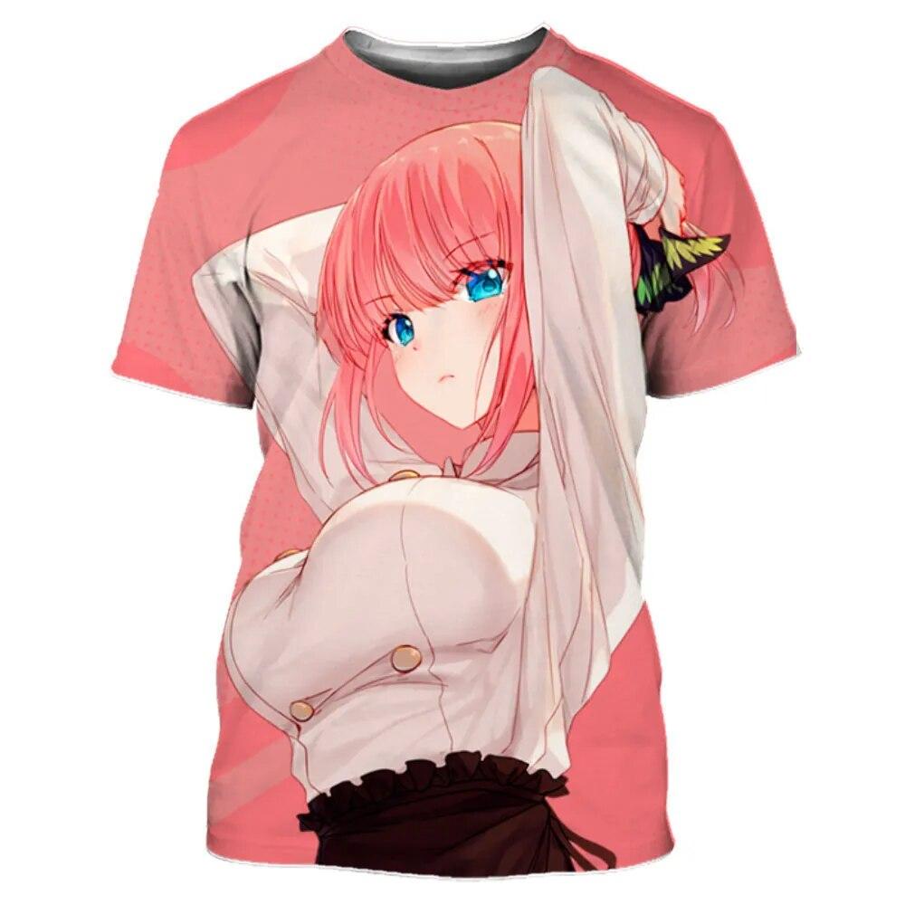 Bobby 2 De Typische Quintuplets Zomer T-shirt Anime Meisjes Nakano Nino 3D Print Casual Korte Mouw Mode Tee Tops Mannen Kleding L