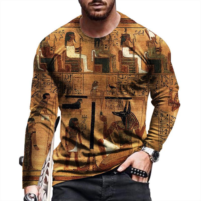 Transmission of love Egyptische hiërogliefen T-shirts 3D-geprint heren- en dames vintage lange mouwen T-shirt Oversized truien T-shirts Tops Kleding XXL