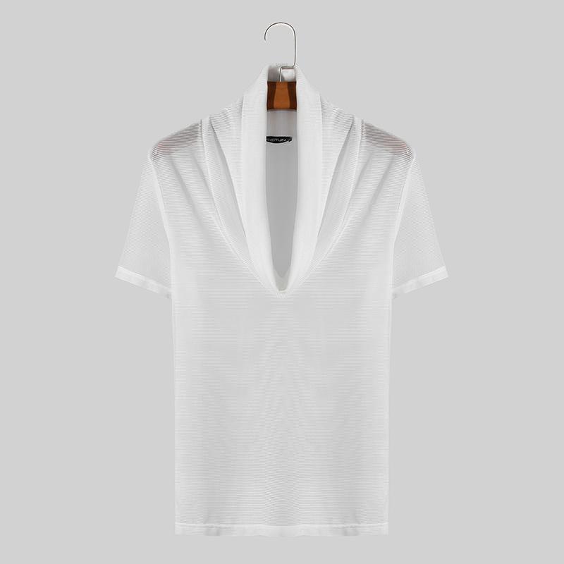 INCERUN Heren Zomer Korte Mouw Mesh Transparante T-shirts Strandfeest Doorschijnende Tops L