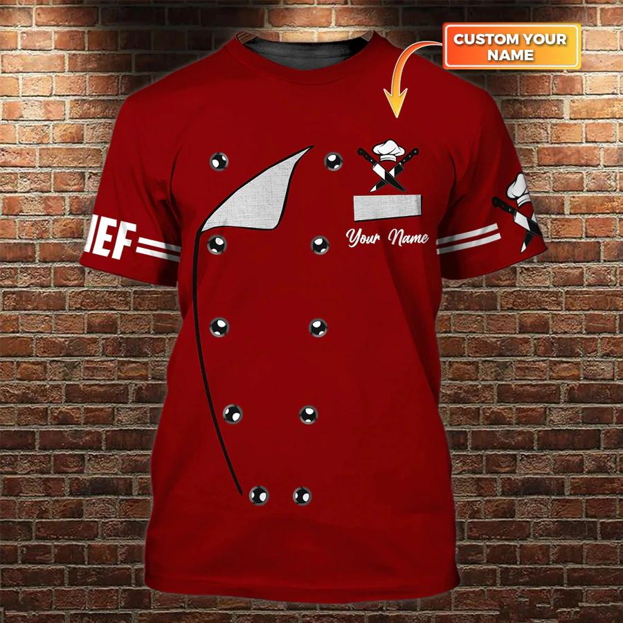 Xuhaijian02 Chef-koksuniform voor heren, gepersonaliseerd T-shirt met naam, 3D-print, informeel, 2025, snel drogend en ademend, grote maat 2XL