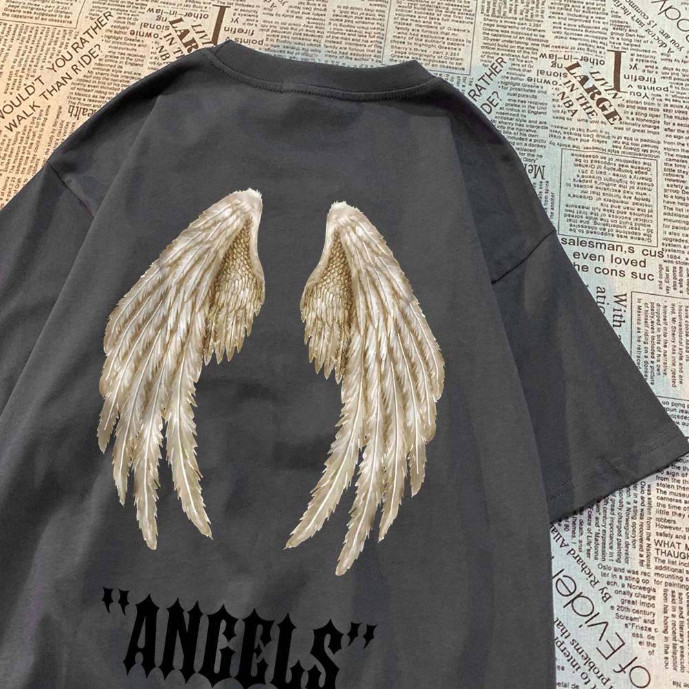 The best product for you Angel A Pair Of Huge Wings Black Pattern Mens T Shirts Hip Hop Summer Tee Clothing Fashion Cartoons Tops Cotton Couple T-Shirts M legergroene kleur