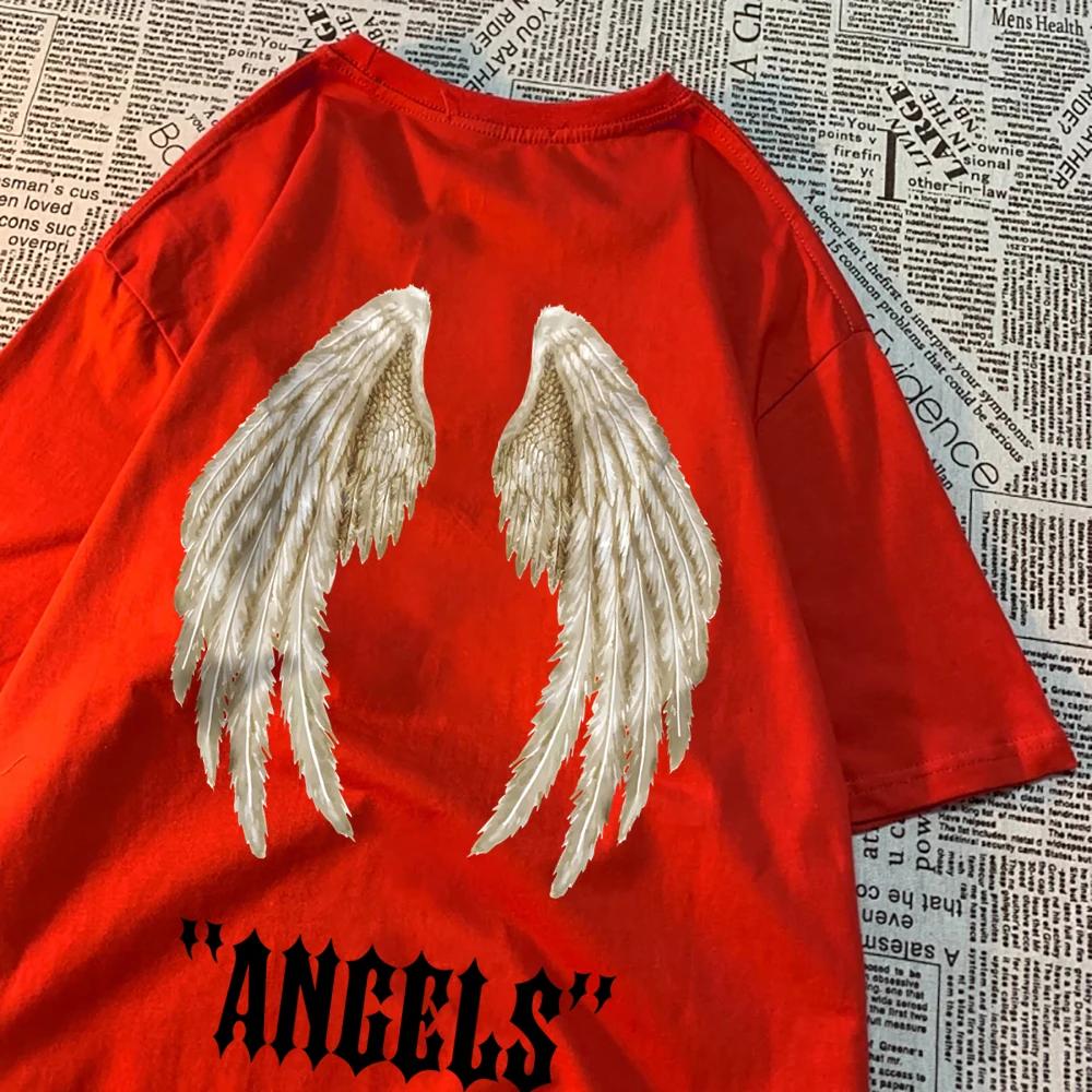 The best product for you Angel A Pair Of Huge Wings Black Pattern Mens T Shirts Hip Hop Summer Tee Clothing Fashion Cartoons Tops Cotton Couple T-Shirts XXL