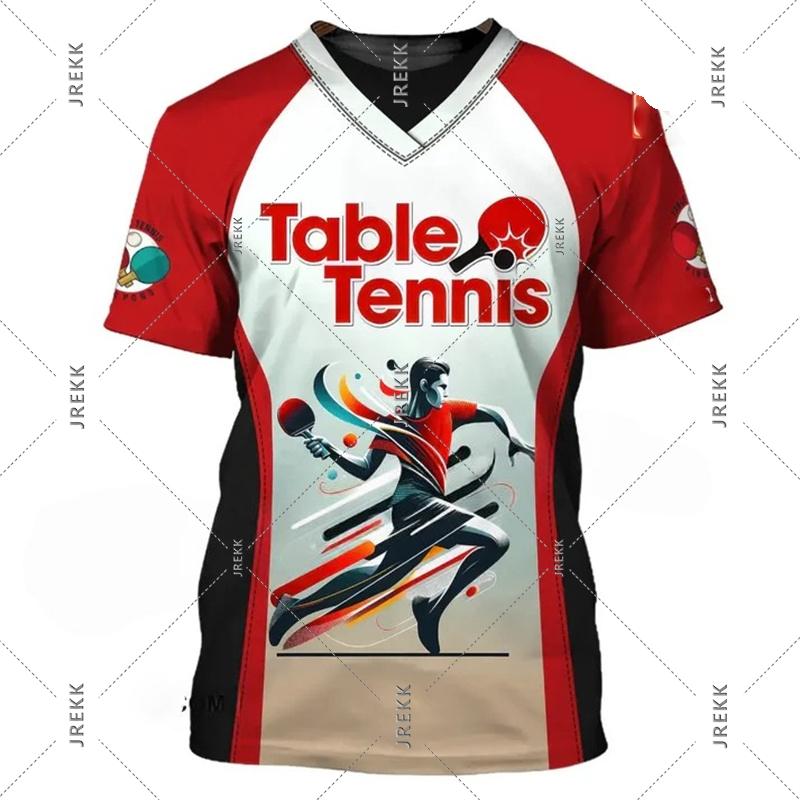 Chaokebang Tafeltennis-treinuniform T-shirt voor heren en dames, grappige 3D-print, korte mouwen, pingpong-hobby, sport, ronde hals, mode-T-shirt L