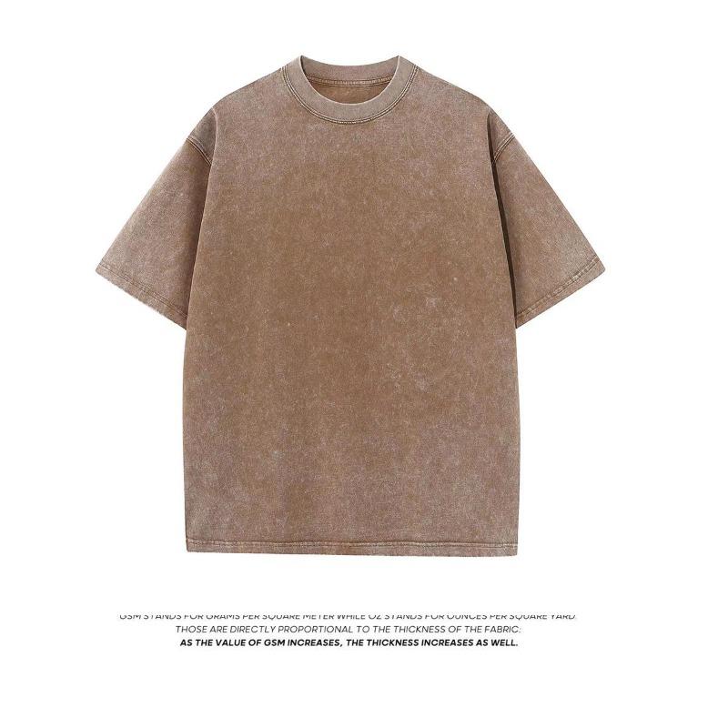 WomWear Zware Stof Vintage Mannen Oversized Tees 2023 Zomer Korte Mouw Casual O Hals Man T-shirt Zuur Gewassen T-shirts Tops XXL koffie
