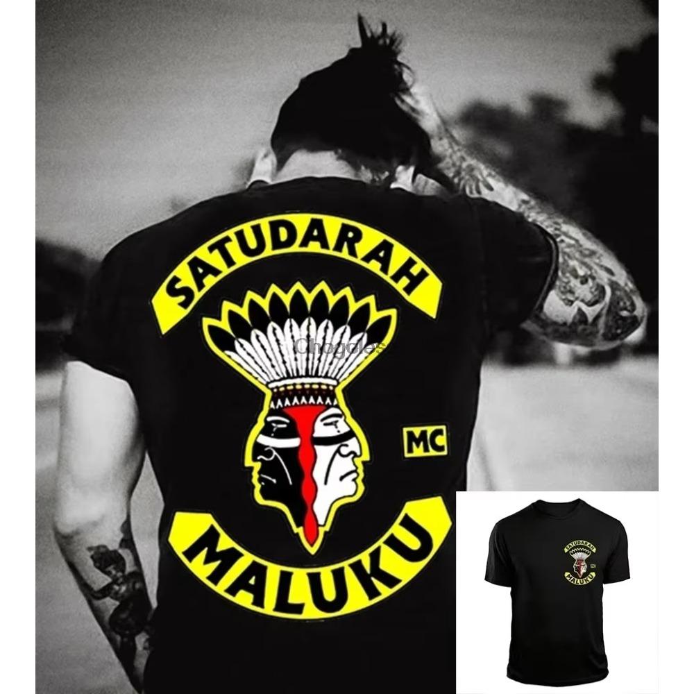 Comfortable season 2024 Street Fashion Adult Mens Cool Printed T Shirt Satudarah Mc World Maluku Motorcycle Mens T-shirt XXXXXL beige