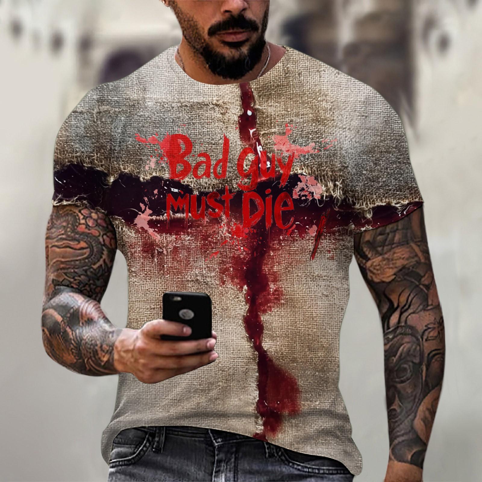 Ionia Halloween printed men's round-neck cotton-like short-sleeved top T-shirt XL