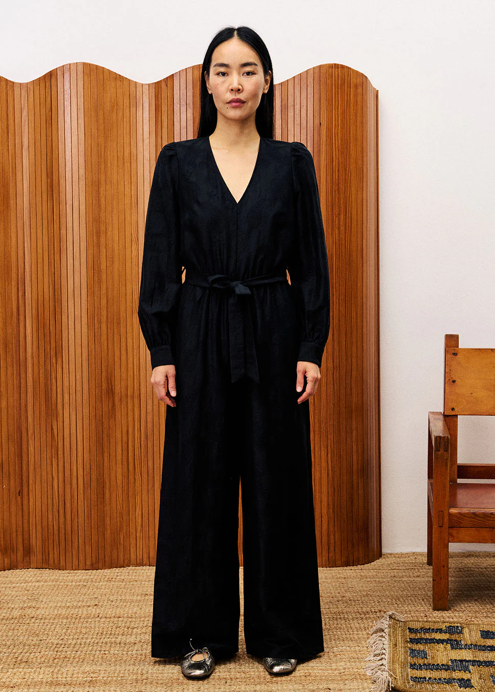FRNCH Cardamom jumpsuit strikceintuur en pofmouw