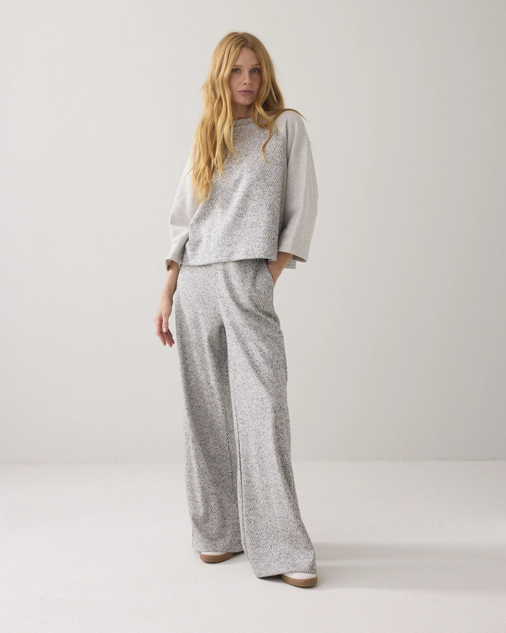 Summum 4s2862-30710 810 wide leg herringbone broek mist
