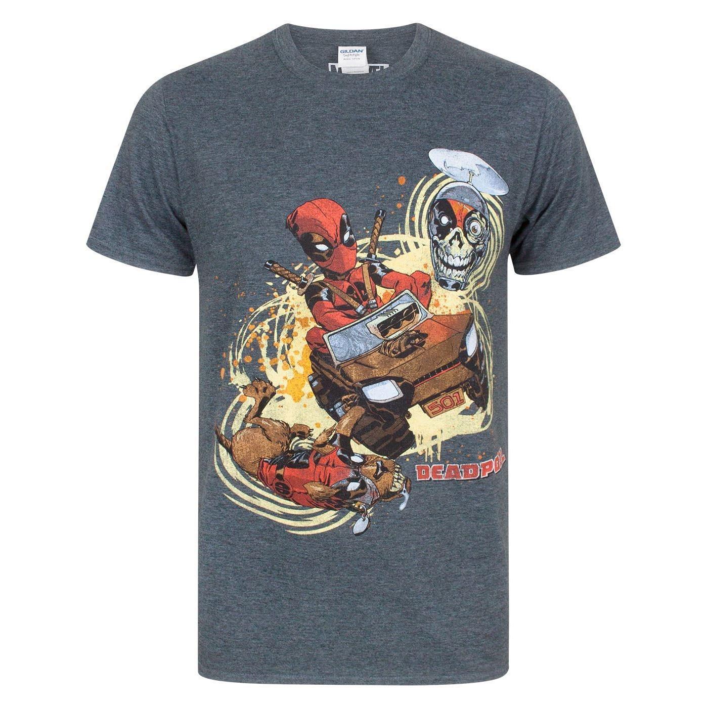 Marvel Deadpool Heren 4x4 T-shirt L houtskool