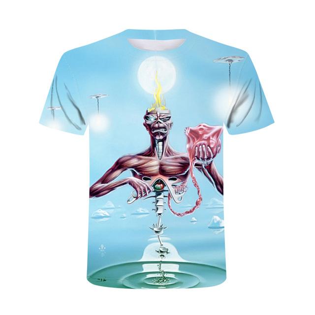 Baibao QIQI Heavy Metal Skull Man T-shirt Punk Festival Rock 3D digitaal printen Casual shirt Oversized hiphop korte mouw O-hals Top Tees XL