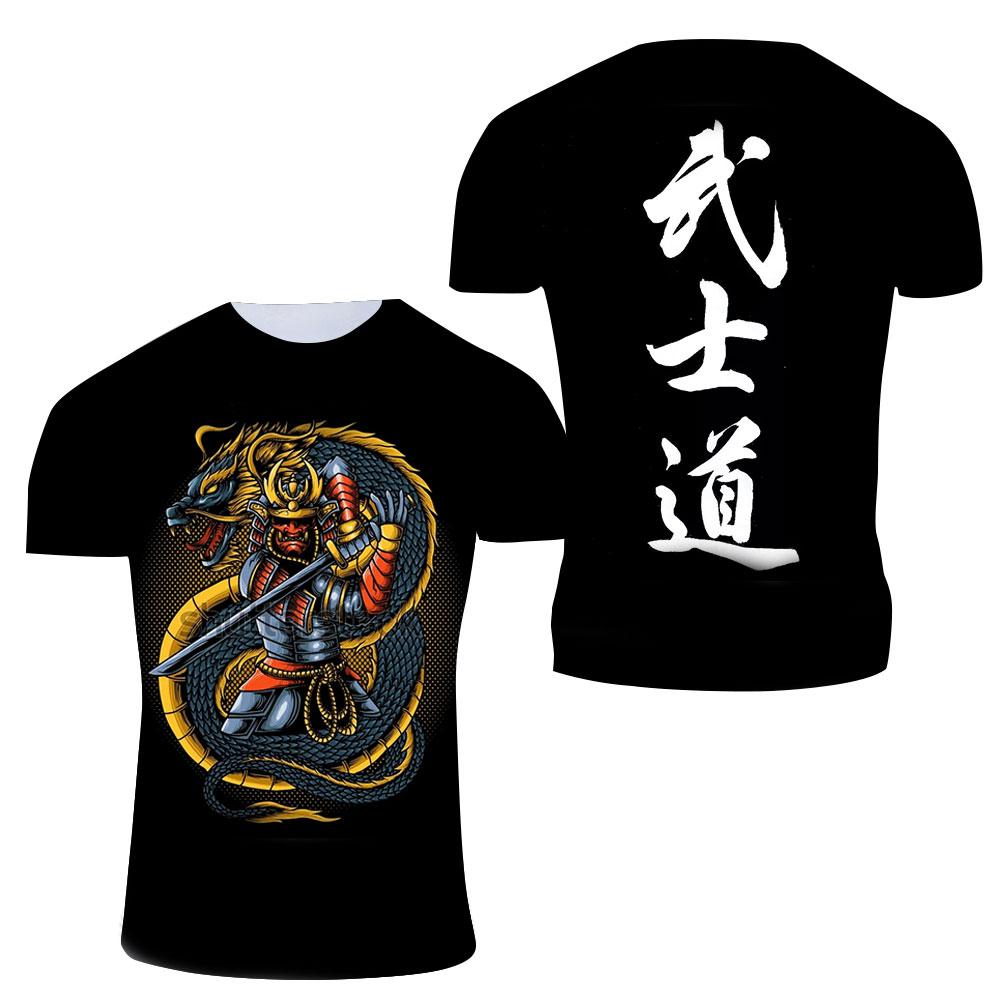 ETST 07 Exclusief ontwerp Bushido cool T-shirt Zomer Mode Mannen Casual Persoonlijkheid Japanse Samurai Patroon Gedrukt streetwear Tees XL