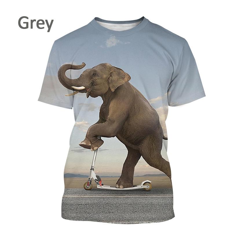 Xuhaijian02 Heren Casual Ronde Hals T-shirt Dier Olifant Plezier Korte mouwen Nieuwe Zomer Olifant 3D Afdrukken Ronde Hals Unisex T-shirt 4XL