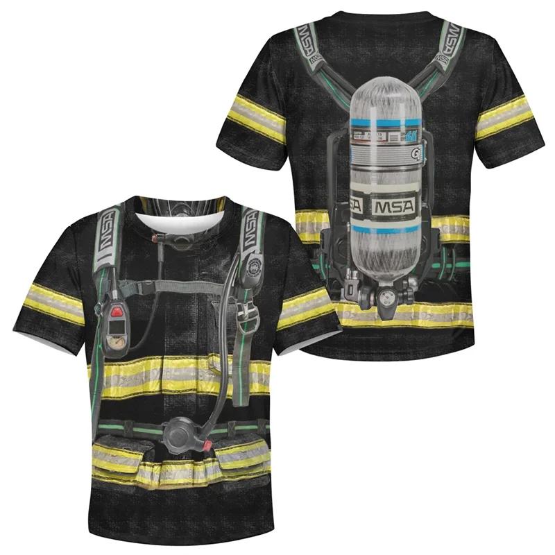 Xin nan zhuang 2024 Zomer Cool 3D Print T-shirts Voor Mannen Brandweerman Cosplay Kleding Streetwear Jongens Kids T-shirt Korte Mouwen tops Homme XS