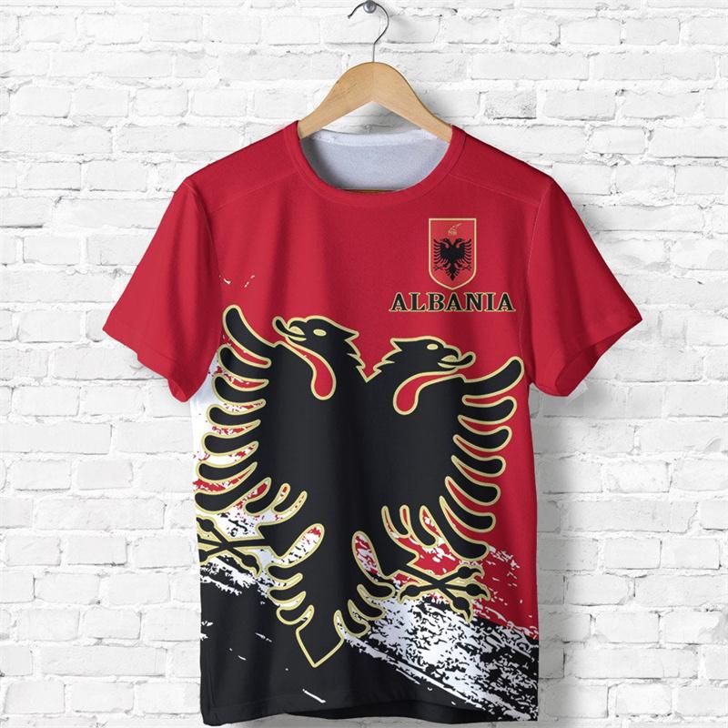 ETST 03 Albanië Vlag Patroon T-shirts 3D Print Nationaal Embleem T-shirt Voor Heren Casual O-hals Korte Mouw Tops Voetbal Sport Jersey L