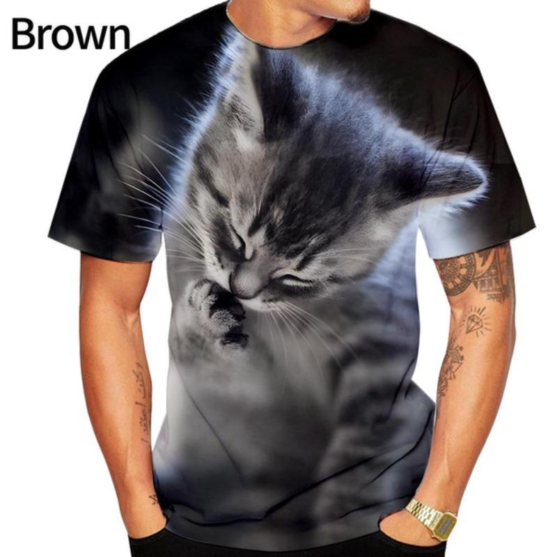 ETST 05 Modedesign Nieuw Cool T-shirt Mannen/Vrouwen 3d T-shirt Print kat Korte Mouw Zomer Tops Tees T-shirt L