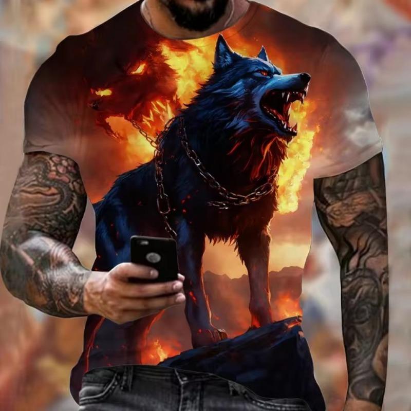 Forever Men Animal Harajuku Graphic 3D Print T-Shirt Fashion Wolf Pattern Short Sleeve Summer Men's Clothing Breathable Fitness T-Shirts XL