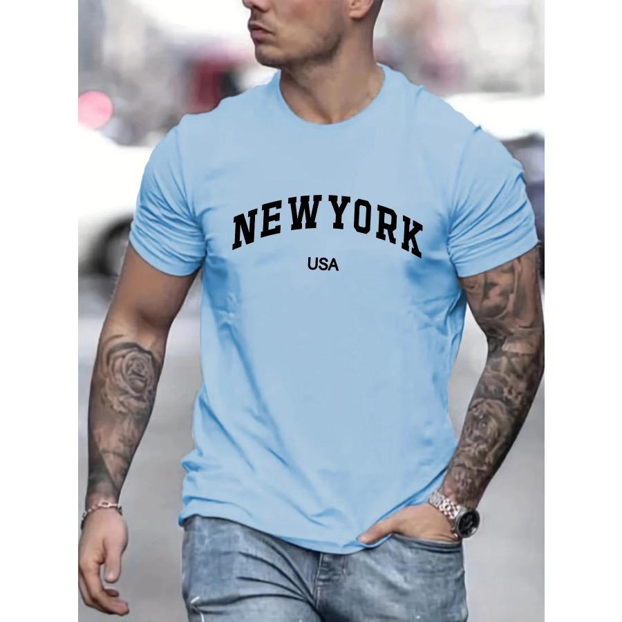 BOLIV MODA Heren Zomer New York Usa Bedrukt 100% Katoen Groot Los Ronde Hals Korte Mouw T-shirt Top XXL