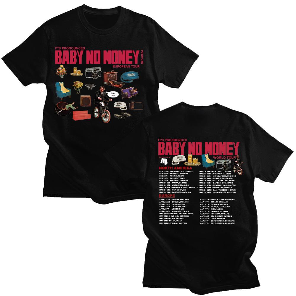Trendy discount Bbno$ Het wordt uitgesproken als Baby No Money European Tour 2025 T-shirts Rapper Humoristisch Katoenen T-shirt Korte Mouw Zomer Unisex Tops L